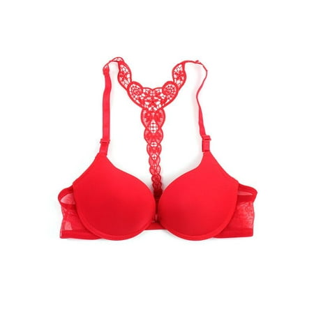 

SUPERHOMUSE Women s Racerback Front Closure Push Up Lace Bra Tshirt Padded Plunge Bra