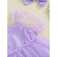 thumbnail image 5 of Infant Baby Girls Rompers Dress Summer Sequins Short Sleeve Mesh Tulle Skirt Hem Bodysuits with Headband, 5 of 8