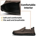 thumbnail image 2 of Men's Leather Loafers Comfortable Casual Slip-On Round Toe Shoes Hand-Stitched Non-Slip Daily Driving Office Walking Shoes Brown 8.5 US, 2 of 7