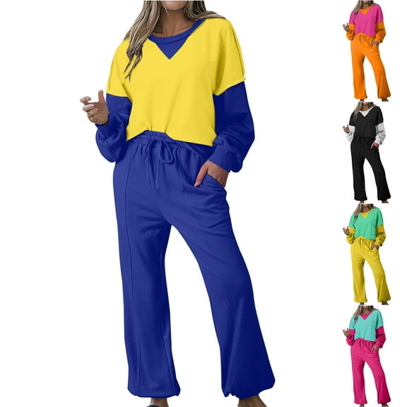 Ashirexll Two Piece Sets for Women, Womens 2 Piece Outfits, Sports Sweat Set Fleece 2 Piece Jogger Tracksuit with Sweatshirt and Sweatpants