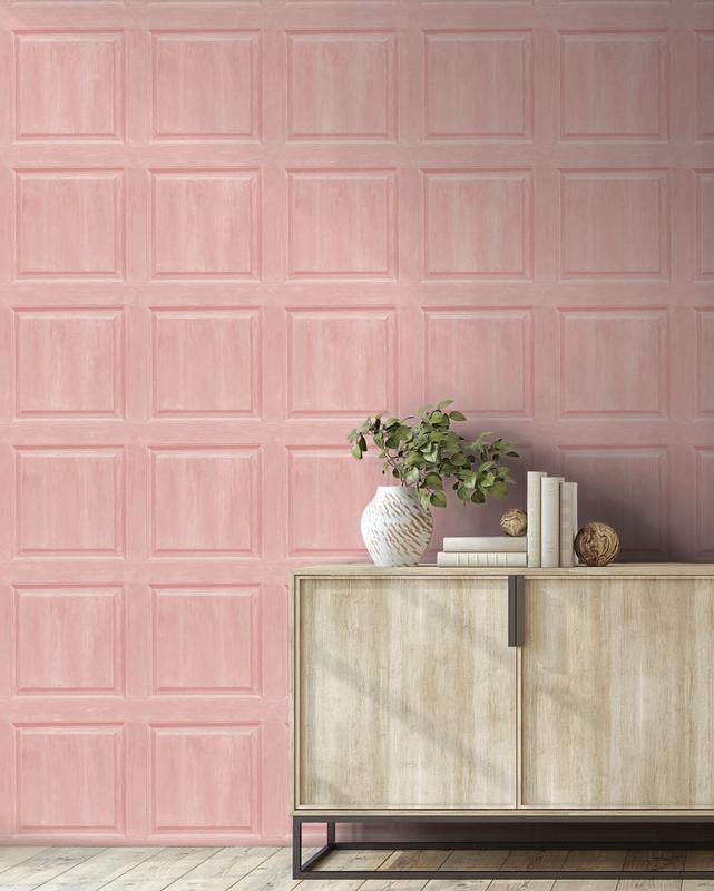 NextWall Arthouse Washed Faux Panel Peel and Stick Wallpaper 20.5 in. W x 18 ft. L - Blush