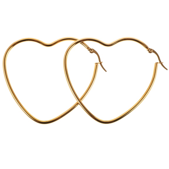 FRCOLOR Heart Design Hoop Earrings for Women Golden Stainless Steel Material Long Wearing