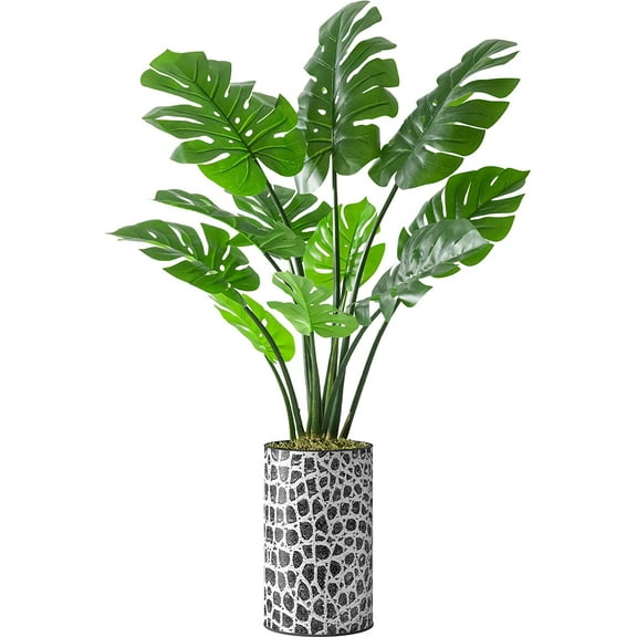 Artificial Tree in Modern Planter, Fake Monstera Silk Tree for Indoor and Outdoor Home Decoration - 56" Overall Tall (Plant Pot Plus Tree)