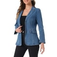 thumbnail image 4 of INSPIRE CHIC Women's Denim Blazer Notched Lapel Single Breasted Shoulder Pad Work Jackets M Light Blue, 4 of 6