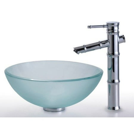 Kraus Frosted 14'' Glass Vessel Sink and Bamboo Faucet
