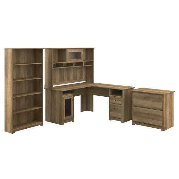 Cabot L Shaped Desk with Hutch and Storage in Reclaimed Pine - Engineered Wood