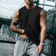thumbnail image 1 of Camiseta sin mangas de cuello redondo para hombre, color liso, elástica, informal, para fitness, deportiva, permeable, camisetas sin mangas de cuello redondo para hombre, 1 of 4