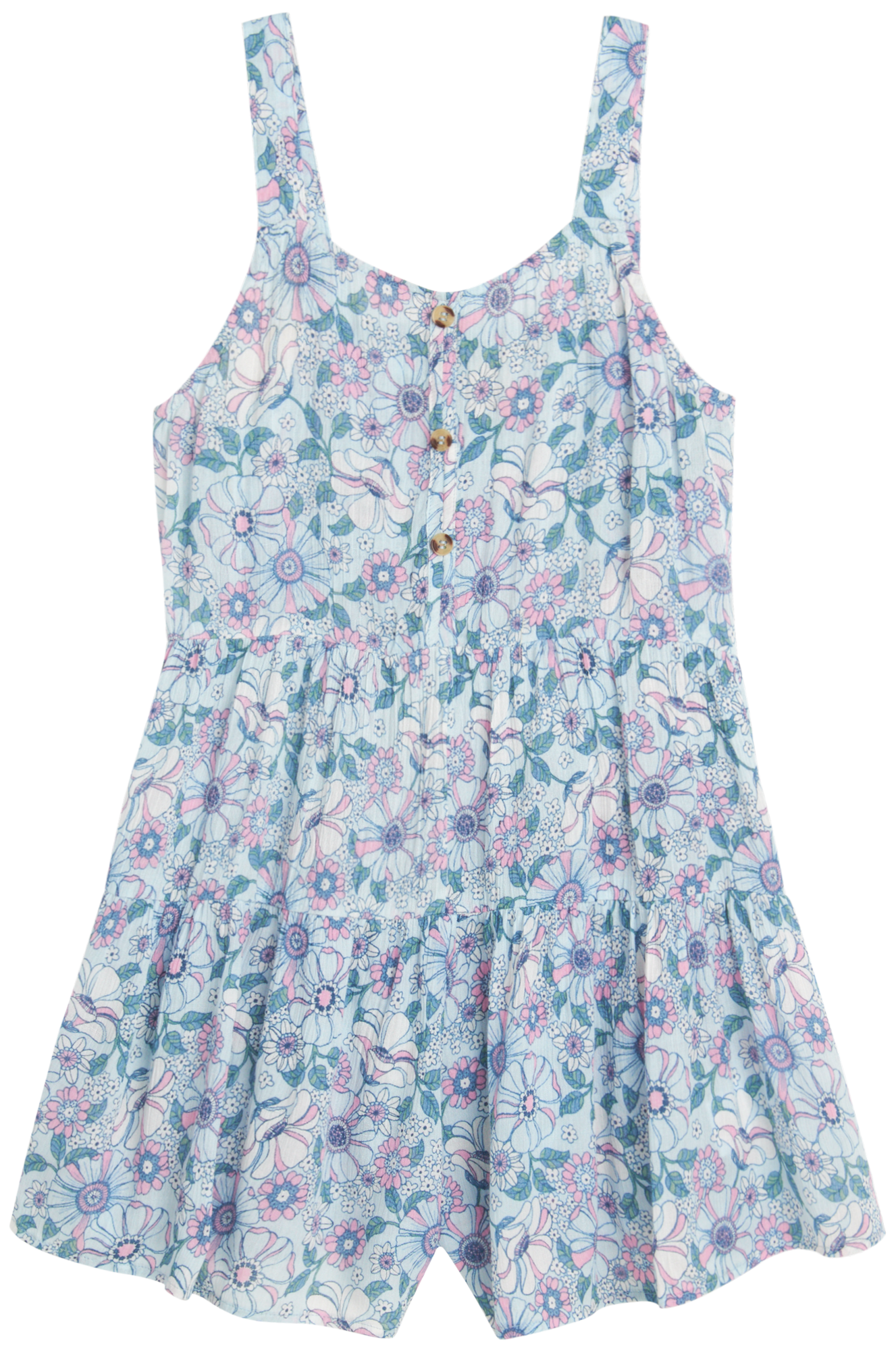 One Step Up Girls' Romper Button Down Crinkle Crepe Tiered Romper (7