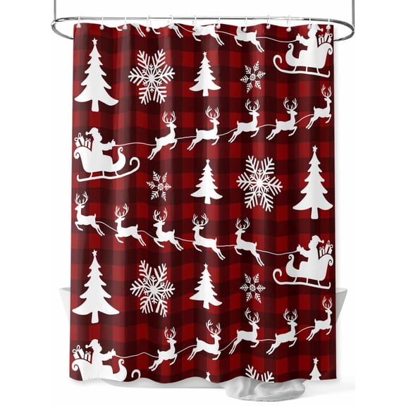Red Christmas Small Stall Shower Curtain, Waterproof Shower Curtains for Bathroom, Winter Snowflake Santa Xmas Tree Deer Plaid Washable Fabric Cloth Bath Curtain for Bathtub with Hooks 36x78 Inches