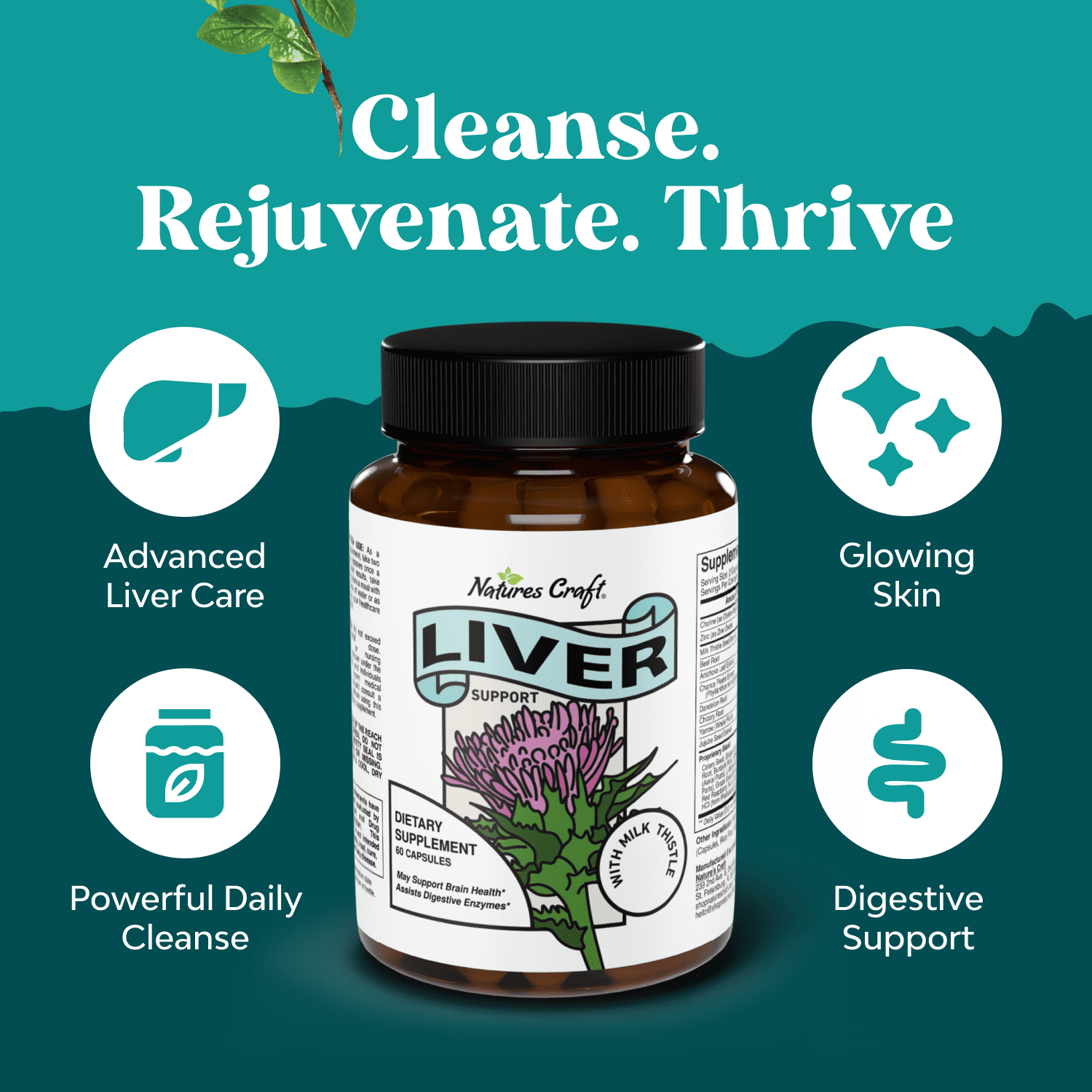 Nature's Craft Vegan Liver Support Dietary Supplement with Milk Thistle, 60 Capsules