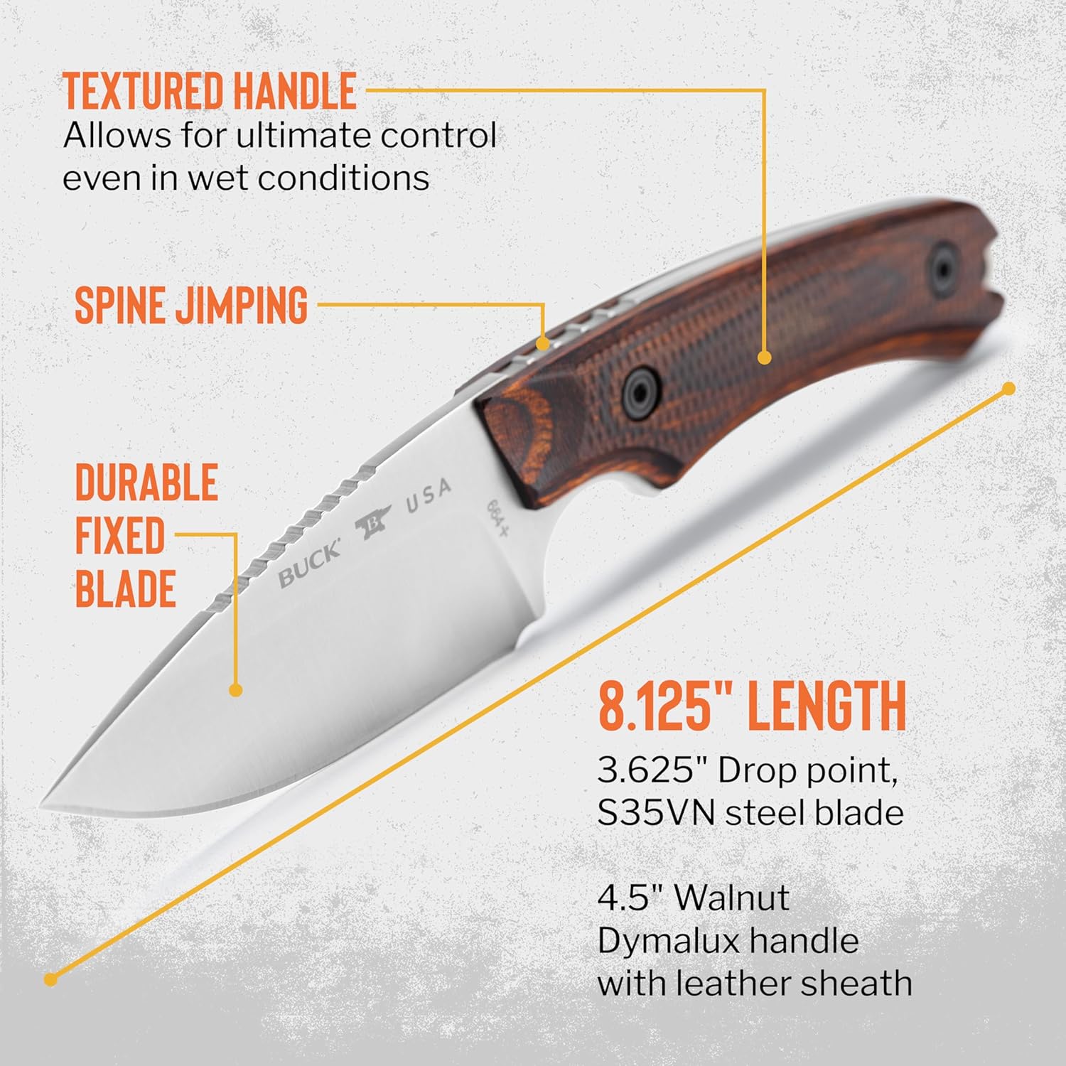 Buck Knives 664 Alpha Hunter Pro Hunting Knife, 3-5/8" Fixed Blade, Textured Walnut DymaLux Handle, 4.59 oz