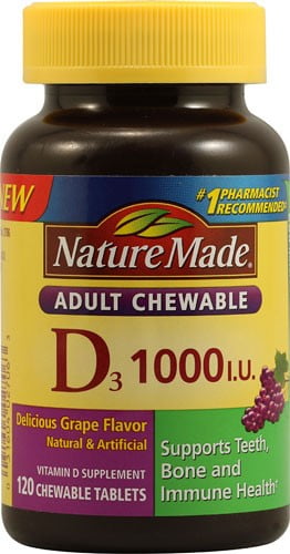 Nature Made Adult Chewable D 1,000 IU Tablets, Grape, 120 Ct