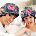 thumbnail image 6 of Shower Caps,Pioneer Flower Floral Print Pattern Waterproof Shower Cap for Women 4 Pieces,Double Reusable Hair Cover for Shower PEVA Elastic Stretch Hem, 6 of 7