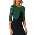 thumbnail image 4 of INSPIRE CHIC Valentine's Day Women's Floral Lace Shrug Top 3/4 Sleeve Open Front Work Office Cardigan Formal Bolero S Dark Green, 4 of 7