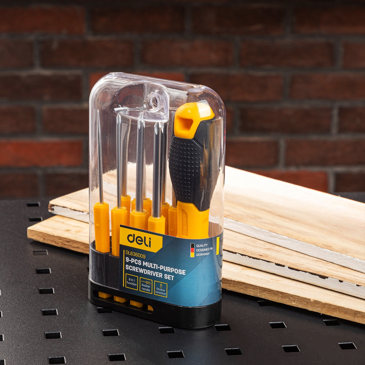 Deli Comfort Grip Magnetic Screwdriver Set, Yellow 9 Pieces