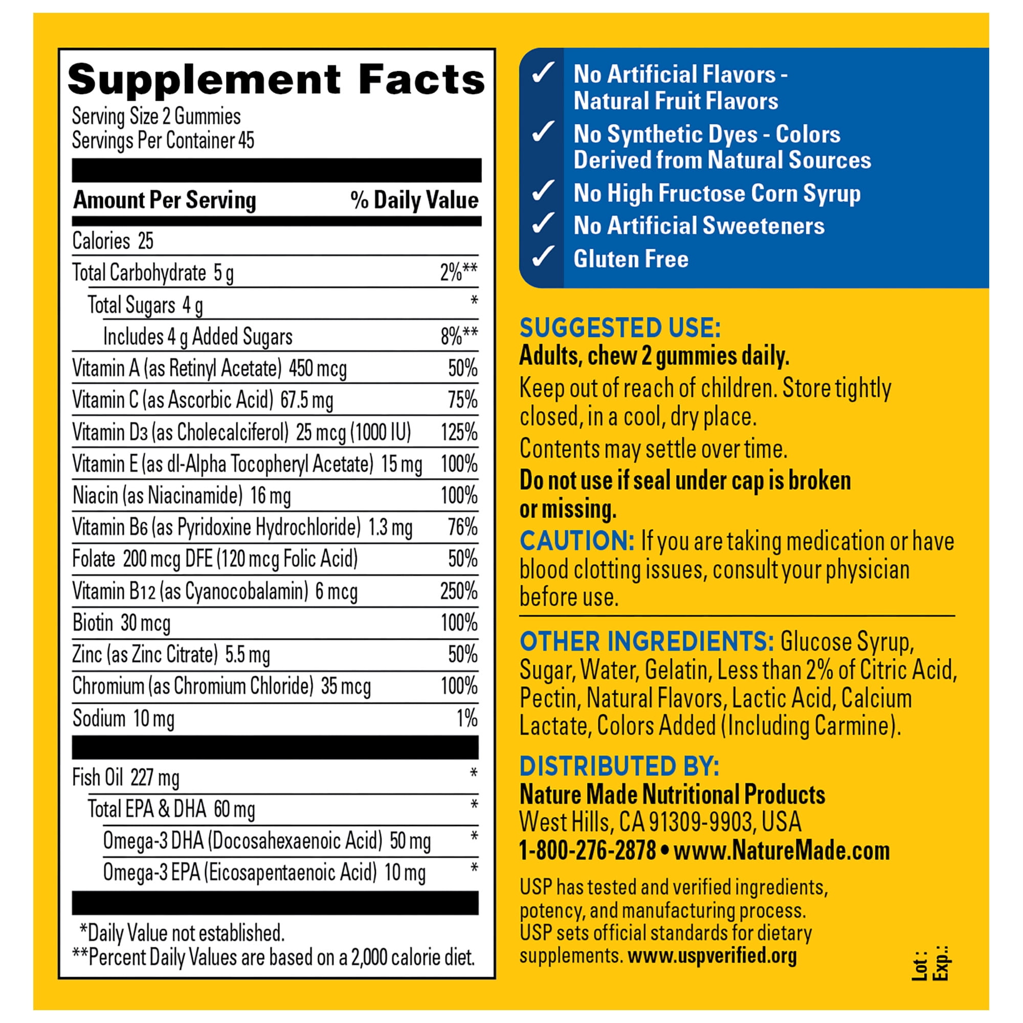 Nature Made Mens Multivitamin + Omega-3 Gummies for Daily Nutritional Support, 90 Count