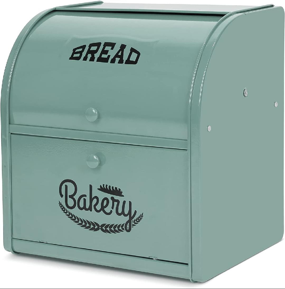 Metal Bread Box, Double Compartment Roll Top Countertop Bread Storage, Bread Bin Container
