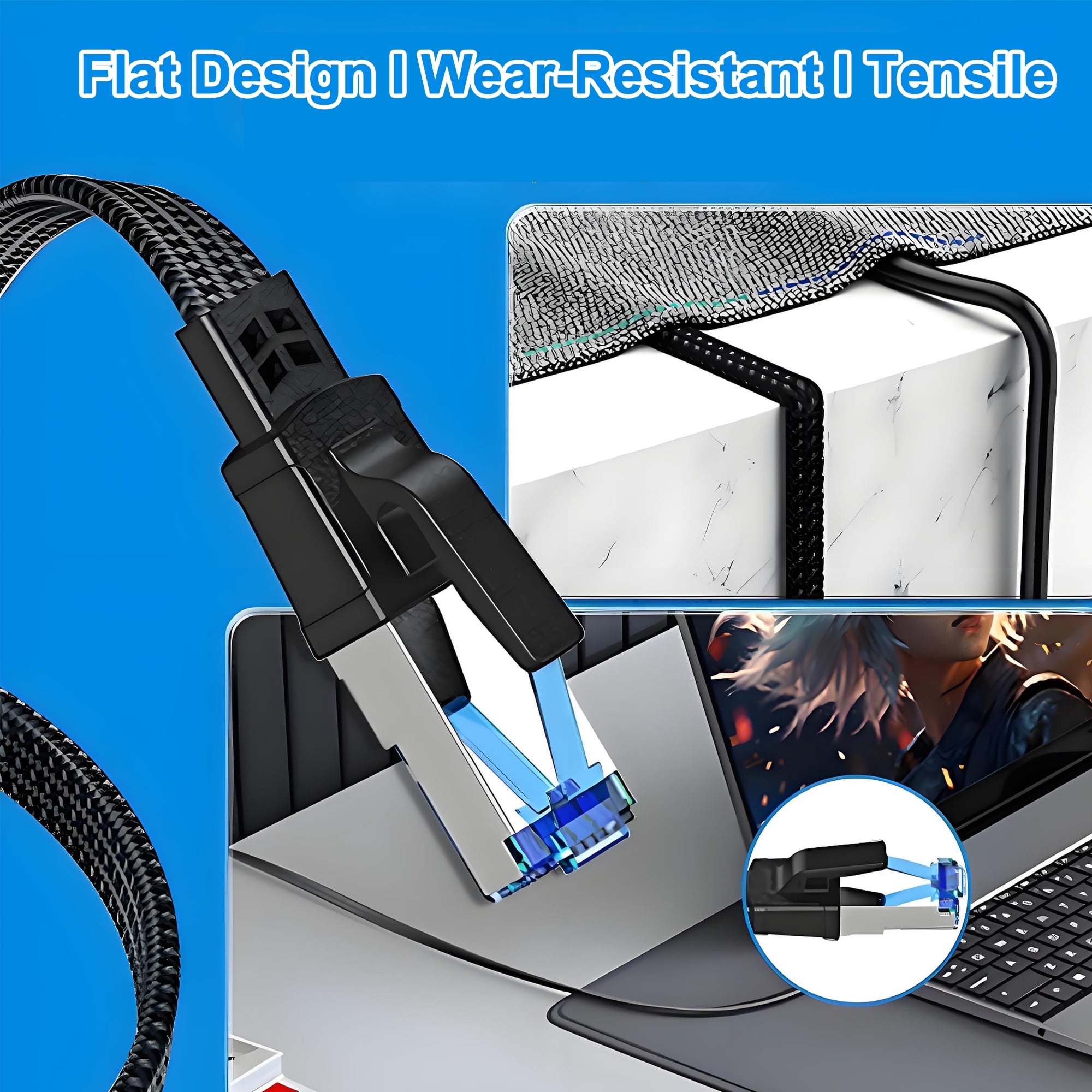 ROFAY Cat 8 Ethernet Cable 16 FT, 40Gbps 2000MHz High Speed Braided Network Cord, Heavy Duty Shielded (S/FTP) LAN Patch Cable for Gaming, Router, Modem