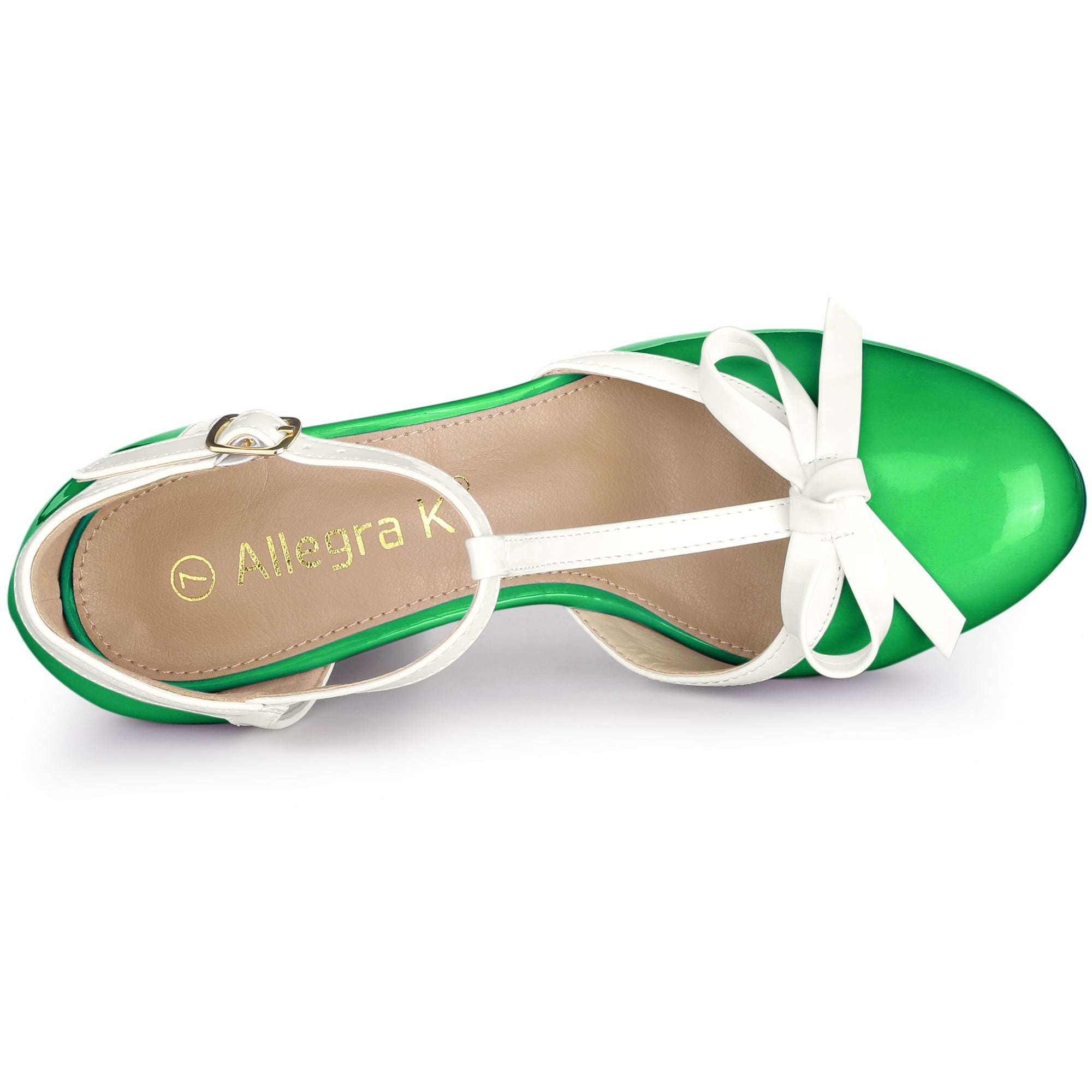 DARING DIVA Women's Platform Bow T Strap Chunky Heels Pumps Lime Green 6