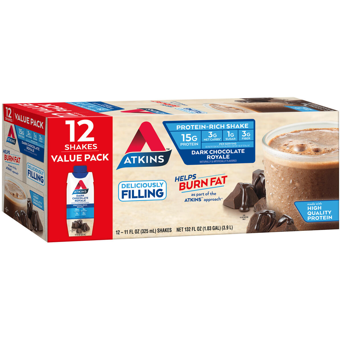 Atkins Dark Chocolate Royale Protein Shake, High Protein, Low Carb, Low Sugar, Keto Friendly, 12 Ct - image 2 of 9