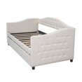 thumbnail image 2 of Kacho Twin Size Upholstered Daybed with Trundle, Tufted Put-Out Sofa Bed for Adults, Perfect for Small Space, Bedroom, Guest Room, No Box Spring Needed, Wood Slat Support, Beige, 2 of 7