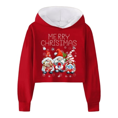 

KUNKASA Girls Sweatshirt Long Sleeve Pullover Christmas Kids Casual Loose Active Full Sleeves Hoodies Hooded Short Letter Print Striped Teen Crop Lightweight Cute Tops 4-5 Years