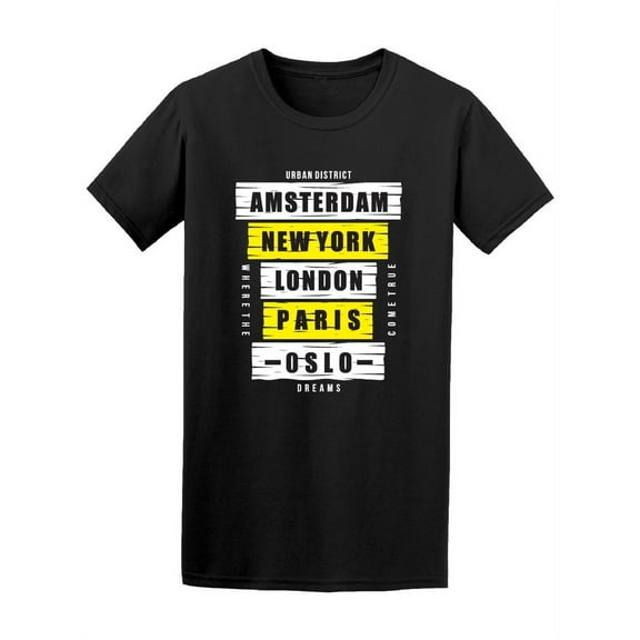 Amsterdam New York London Paris T-Shirt Men -Image by Shutterstock, Male XX-Large