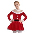 thumbnail image 3 of YiZYiF Kids Girls Christmas Santa Costume Velvet Faux Fur Long Sleeve Dance Figure Ice Skating Dress Red-A 6, 3 of 7