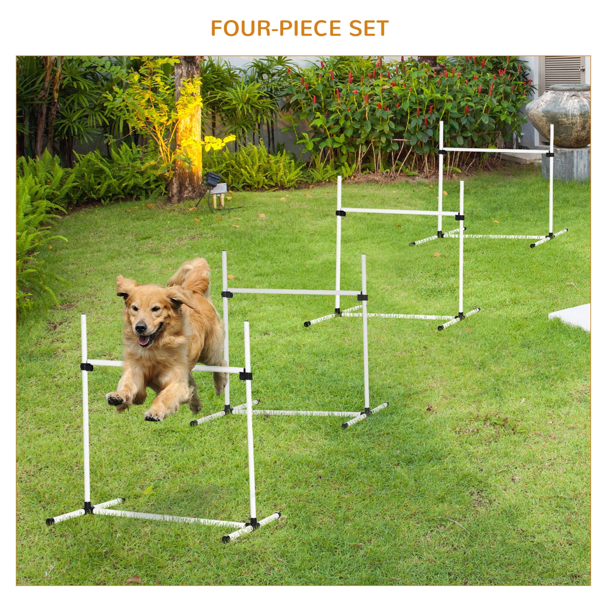 Orthopedic Dog Bed, PawHut 4 Piece Dog Agility Training Equipment for Dog Agility Course with Adjustable Height Jump Bars, Included Carry Bag, & Displacing Top Bar, White, White Dog Bed,Cat Bed