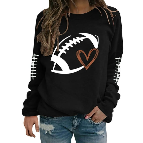 Baberdicy Sweatshirt for Women Funny Football Shirts for Women Football Mom Sweatshirt Women's Crewneck Sweatshirt Pullover Sweaters for Women Black