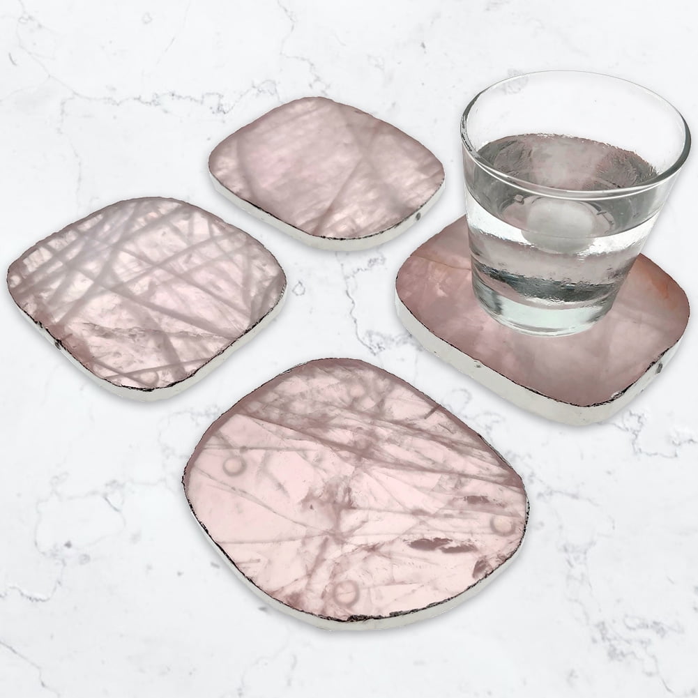 set of 4 White Crystal Quartz Premium Coasters Natural Shape Natural Edge