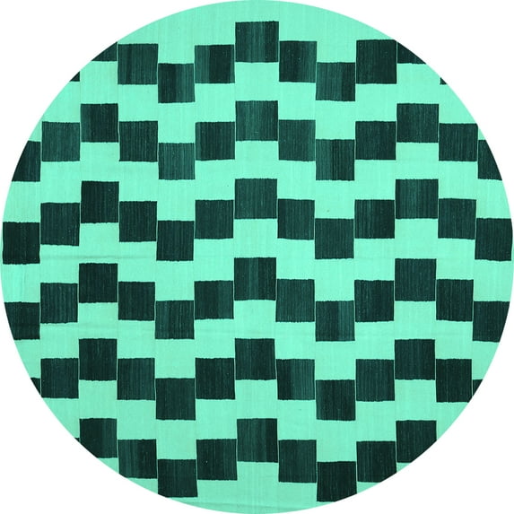 Ahgly Company Machine Washable Indoor Round Abstract Turquoise Blue Contemporary Area Rugs, 5' Round