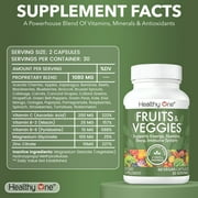 Healthy One Fruits and Veggies Supplement Capsules, 27 Superfood Vitamins, Gluten Free, Dairy-Free, 60 Capsules