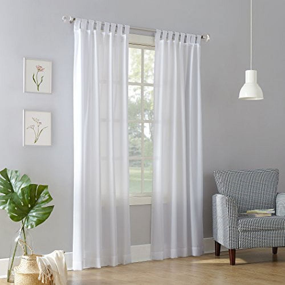 No. 918 Farrell Heathered Textured Semi-Sheer Tab Top Curtain Panel, White, 40x84