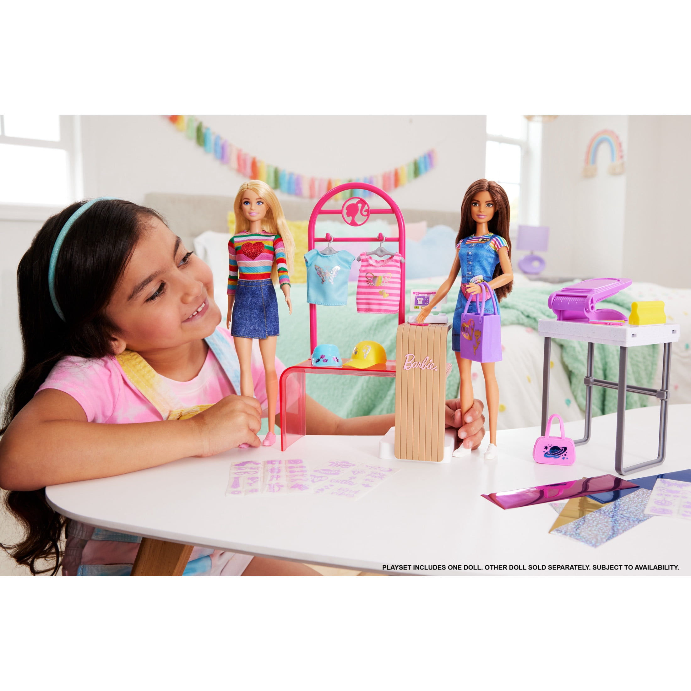 Barbie Make & Sell Boutique Playset with Brunette Doll, Foil Design Tools, Clothes & Accessories