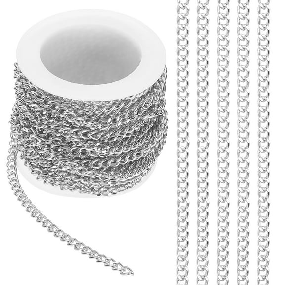 16.4Ft Aluminium Curb Chains Twisted Links, 5x3.5mm Curb Chain Spool Jewelry Making Chains Craft Chain for Necklace Bracelet, Silver