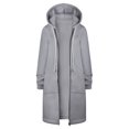 thumbnail image 4 of Womens Sweatshirt Coat Usmixi Hooded Long Coat for Women Plus Size Casual Solid Fleece Sweatshirt Overcoat Long Sleeve Open Zip Trench Jacket Outwear Winter Trendy Coat, 4 of 6