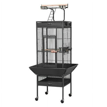 Renwick 62" Wrought Iron Bird Cage with Play Top, Black
