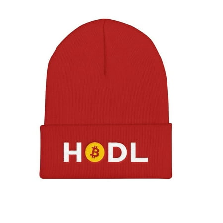 HODL Bitcoin Beanie, Cryptocurrency Coin Gift Hat, Crypto Miner Cuffed Embroidered Ski Cap, Unisex,