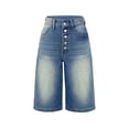 thumbnail image 5 of Women's multi-button denim shorts, loose straight leg mid-length trousers, 5 of 6