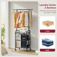 thumbnail image 5 of Laundry Sorter with Hanging Bar, 2 Section Laundry Hamper with Lockable Wheels and Removable Bag, Black & Gray, 5 of 8