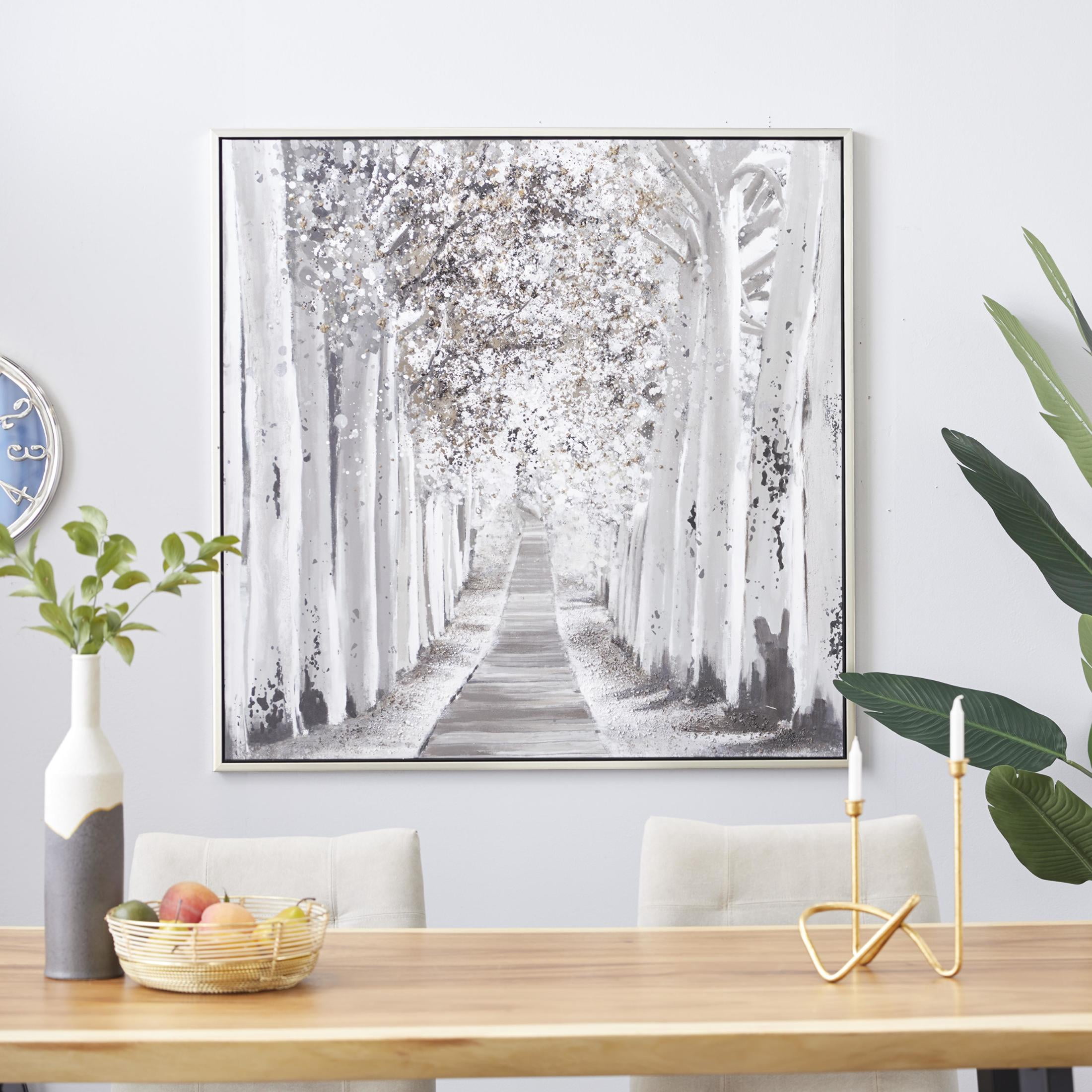 47" x 47" Forest Landscape Tree Framed Wall Art with Dimensional Paint Texturing, by DecMode