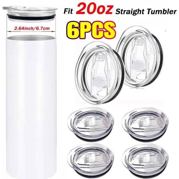 6 Pack 20 oz Skinny Replacement Lids Tumbler Replacement Lids Plastic Splash Resistant Lids Covers Spill Proof Skinny Tumbler Lid Cup Covers (Clear)