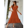 thumbnail image 2 of Vestido PRETTYGARDEN cruzado con escote en V, maxi de verano color rojo talla M, 2 of 7