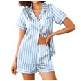 thumbnail image 2 of WAYUTE 2 Piece Sets for Women Short Sleeve Stpried V Neck Button Down Shirts and Shorts Set Comfortable Home Outfit Loungewear Sets, 2 of 7