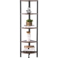 thumbnail image 3 of ZXNYH 5 Tier Corner Shelf, Industrial Corner Bookshelf Small Bookcase Rustic Storage Rack Plant Display Stand for Living Room, Home Office, Kitchen, Small Space, Brown, 3 of 7