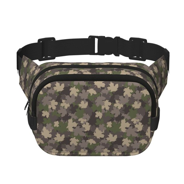 Fotbe Camouflage maple Cangurera Cuadrada con Estampado de Doble Capa, Bolsa de Cintura Ajustable Mini para Hombres y Mujeres