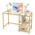 thumbnail image 7 of 42" Modern Home Office Desk with 2 Open Shelves and Metal Frame, Computer Desk Laptop PC Work Table, Gold, 7 of 7