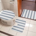 thumbnail image 4 of Blue Beige Bath Mat 3 Piece Bathroom Rug Set, Modern Abstract Gradient Vertical Stripes Non Slip Bath Rug Contour Mat and Toilet Lid Cover, Absorbent Shower Mats Soft Bath Rugs and Mats Sets, 4 of 8
