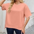 thumbnail image 4 of Vynhevius Womens Sweatshirts Crew Neck Raglan Short Sleeve Ribbed Hem Solid Loose Casual Pullover Tops, 4 of 9